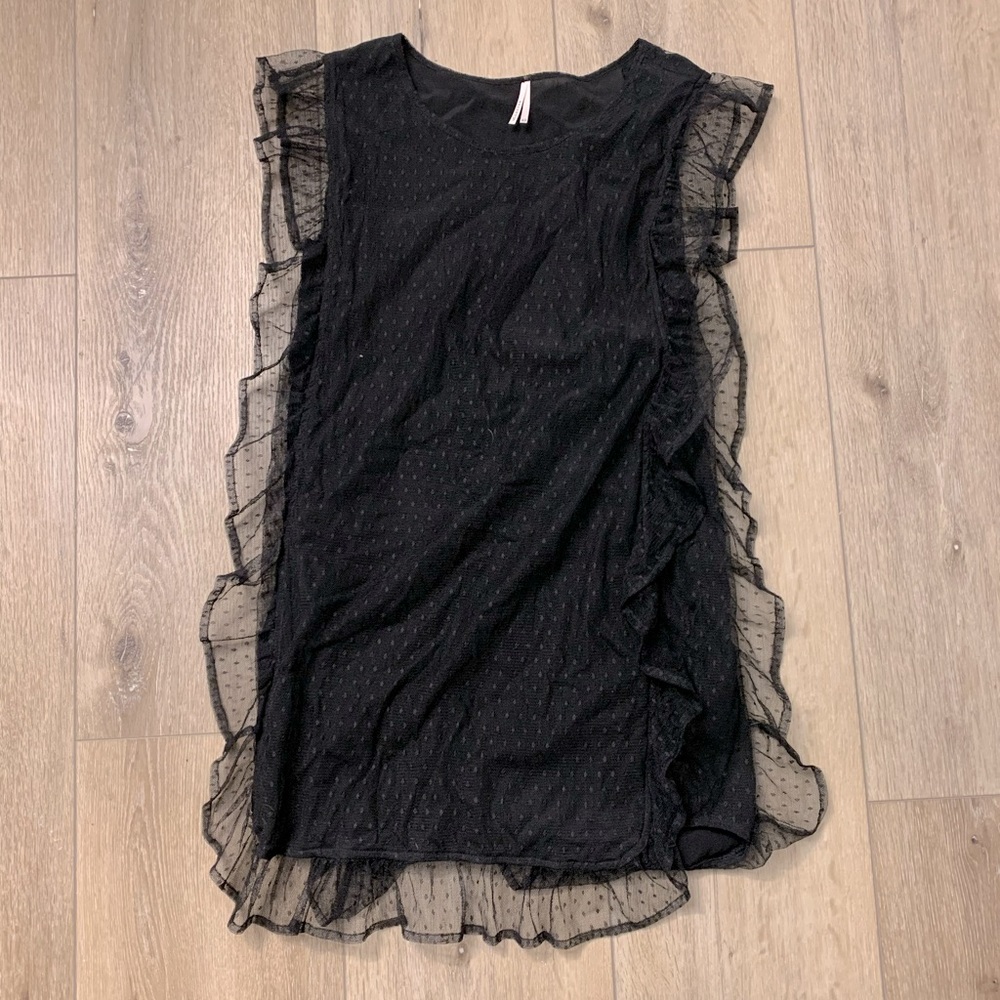 Black polka dot dress with ruffles